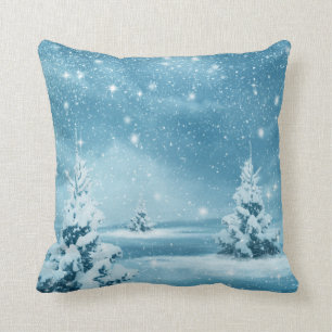 Decorative Snow Blue & White Ball Merry Christmas Throw Pillow