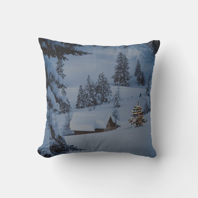 Decorative Snow Blue & White Ball Merry Christmas  Throw Pillow (Front)