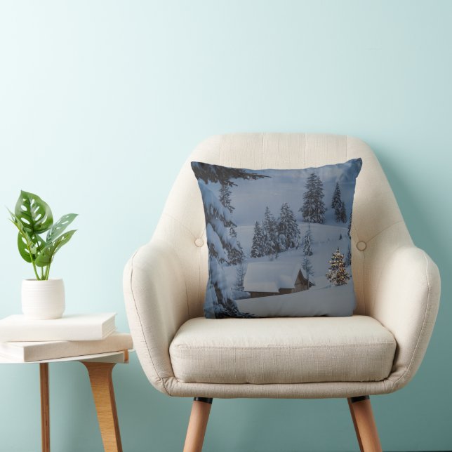 Decorative Snow Blue & White Snow Merry Christmas Throw Pillow (Chair)