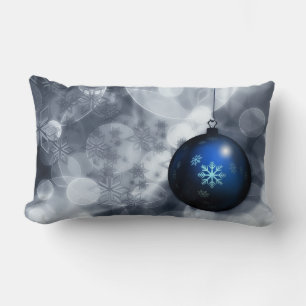 Decorative Snow Flake Blue Ball Christmas Lumbar Pillow