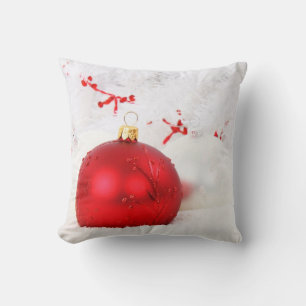 Decorative Snow Red & White Ball Merry Christmas Throw Pillow