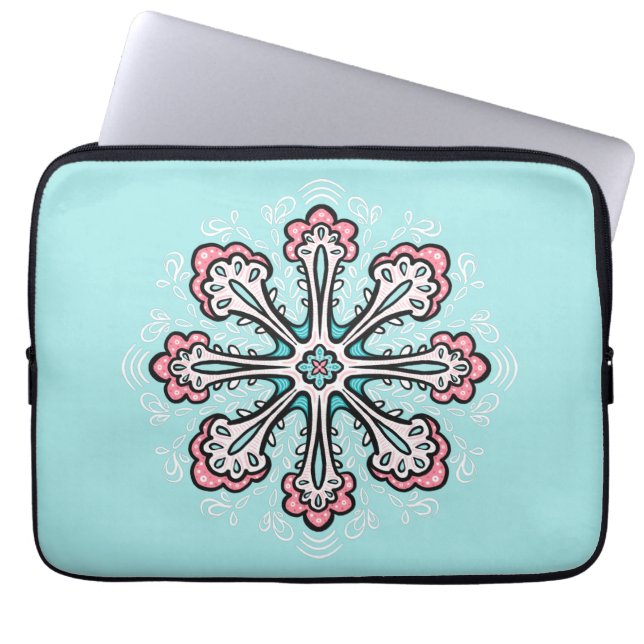 Decorative Snowflake Fun Abstract Winter Laptop Sleeve (Front)