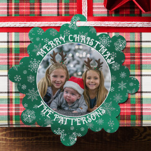 Décorative Snowflakes Family Photo Papier vert Carte d'orneme