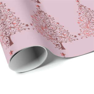 Decorative Soft Pink Christmas Tree Pattern Wrapping Paper