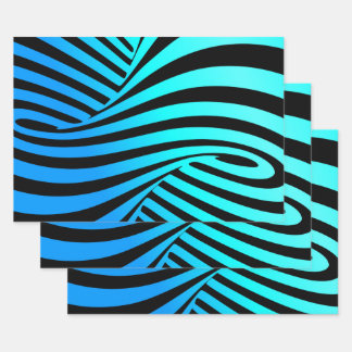 Decorative spirals, abstract line art blue black wrapping paper sheet