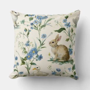 Decorative Spring Rabbit Duck Flowers Throw Pillow