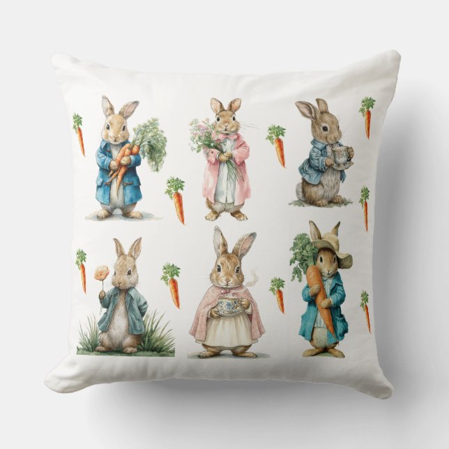 Decorative Spring Rabbit Flowers Throw Pillow (Front)