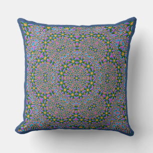 Decorative Star Pattern on Blue Background Throw Pillow