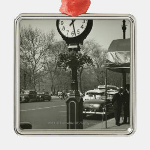 Decorative street clock two background people metal ornament