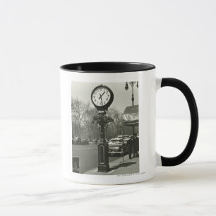 Decorative street clock two background people mug