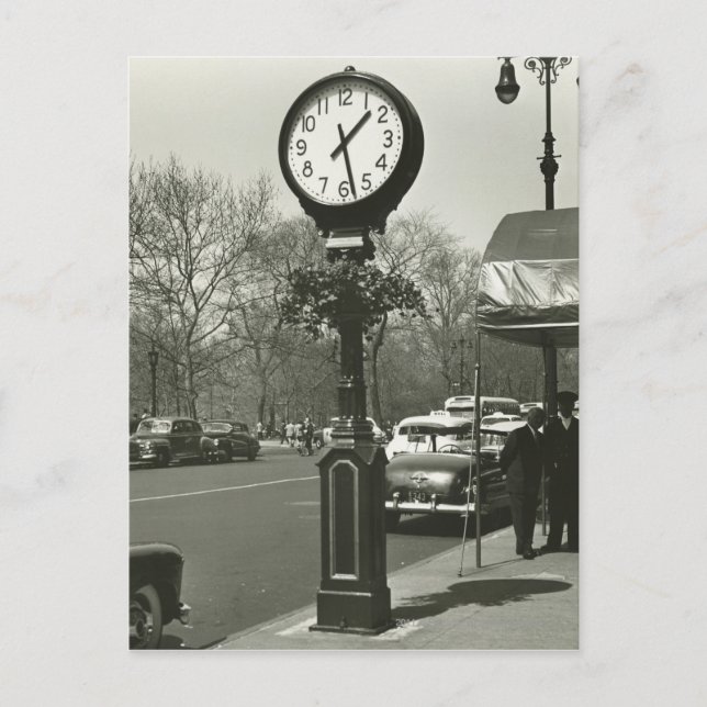 Decorative street clock two background people postcard (Front)