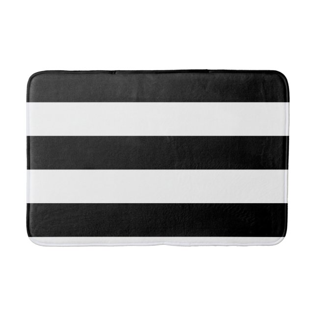 Decorative Striped Black & White Stripes Pattern Bath Mat (Front)