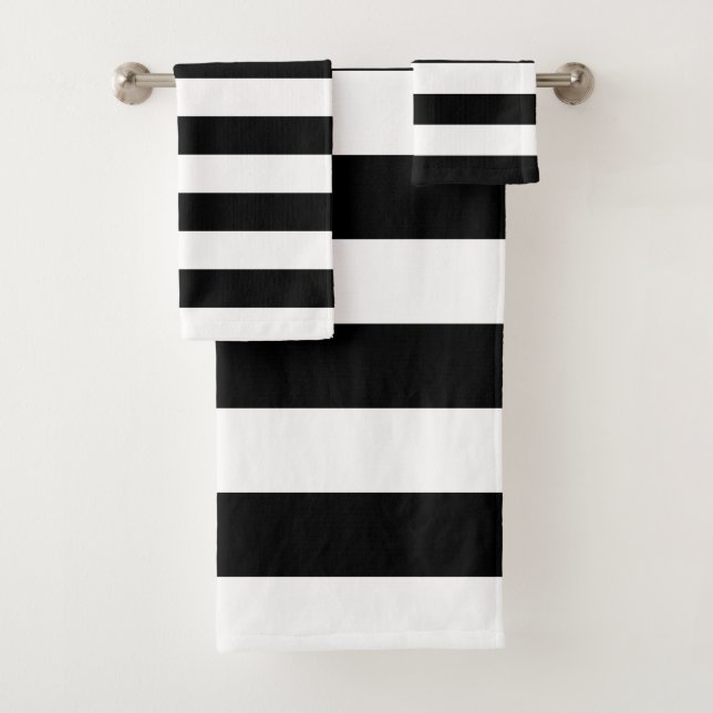 Decorative Striped Black & White Stripes Pattern Bath Towel Set (Insitu)