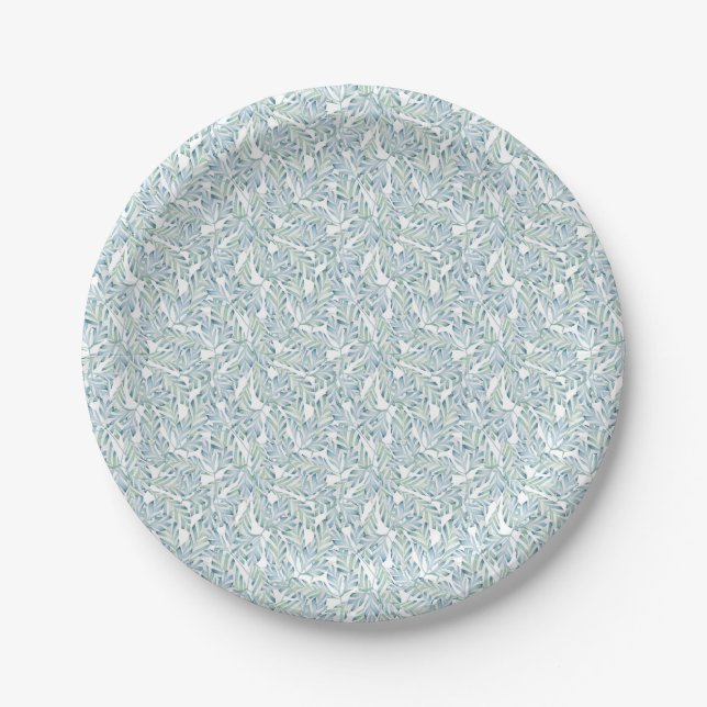 Decorative Striped Leaf Pattern Paper Plate (Front)