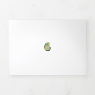 Decorative Style, Dark Blue Green, Wattle Tri-Fold Card