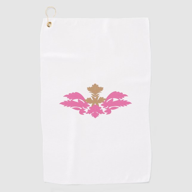 Decorative Style, Hot Pink, Antique Brass Golf Towel (Front)