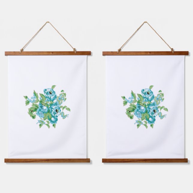 Decorative Style, Mint Cream, Fountain Blue, Teal. Hanging Tapestry (Double)