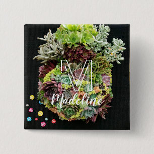 Decorative Succulents 2 Inch Square Button