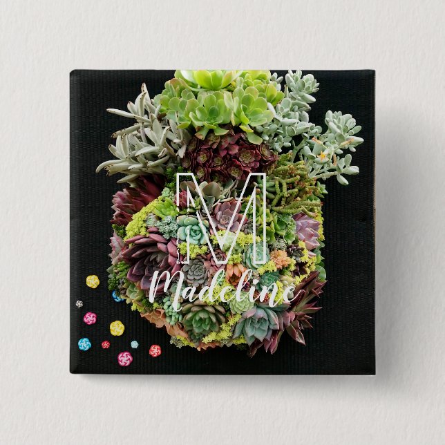 Decorative Succulents 2 Inch Square Button (Front)