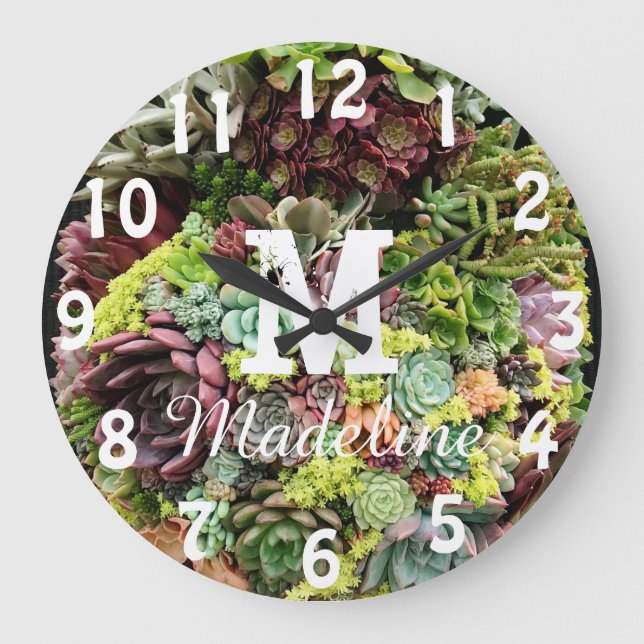 Decorative Succulents Large Clock (Front)