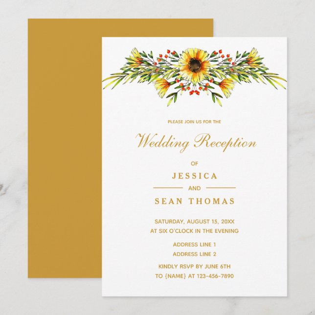 Decorative Summer Flowers Wedding Reception Invitation (Front/Back)