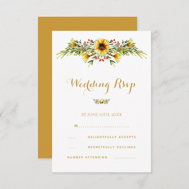 Decorative Summer Flowers Wedding RSVP Card (Front/Back)