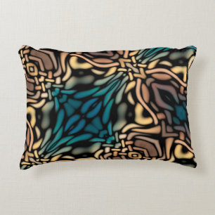 Decorative Teal Blue Gold Pattern Accent Pillow