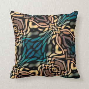 Decorative Teal Blue Gold Pattern Throw Pillow
