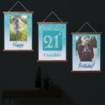 Decorative Teal Glitter 2 Photos 21st Birthday Hanging Tapestry<br><div class="desc">Decorative Falling Teal Blue Glitter with teal blue gradient. Add two pictures.
Great for a fun 21st Birthday Party.</div>