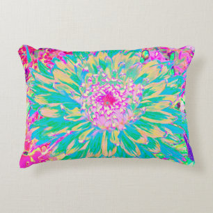 Decorative Teal Green and Hot Pink Dahlia Flower Accent Pillow