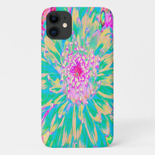 Decorative Teal Green and Hot Pink Dahlia Flower iPhone 11 Case