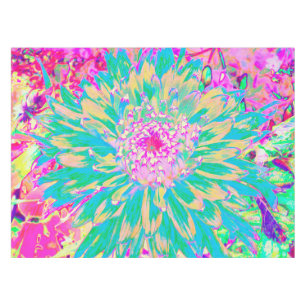 Decorative Teal Green and Hot Pink Dahlia Flower Tablecloth