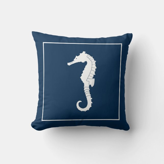 Decorative throw pillow with seahorse. (Front)