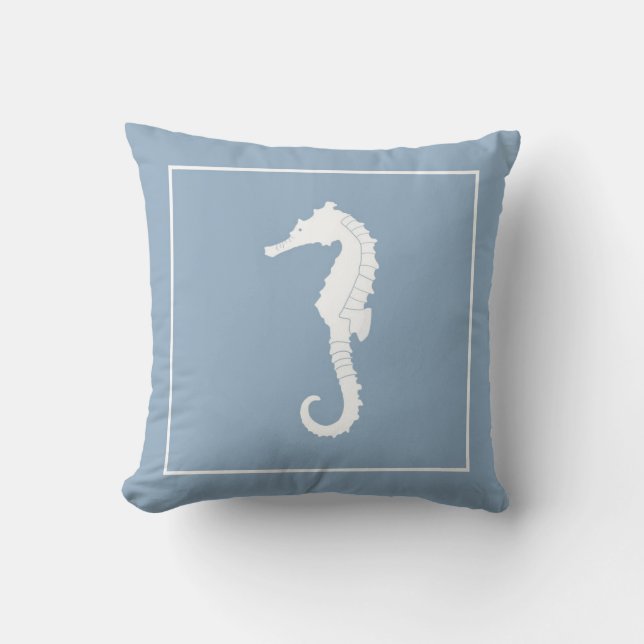 Decorative throw pillow with seahorse. (Front)