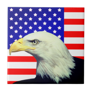 Decorative Tile with American Flag and Eagle