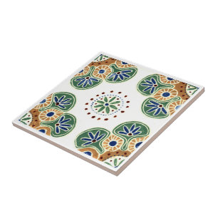 Decorative tile with repeating, green & brown