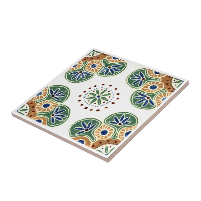 Decorative tile with repeating, green & brown (Side)