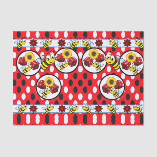 Decorative tissue paper bumblebee red dice (Front)