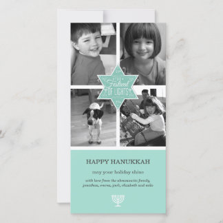 Decorative Typography Aqua Star of David Hanukkah Holiday Card