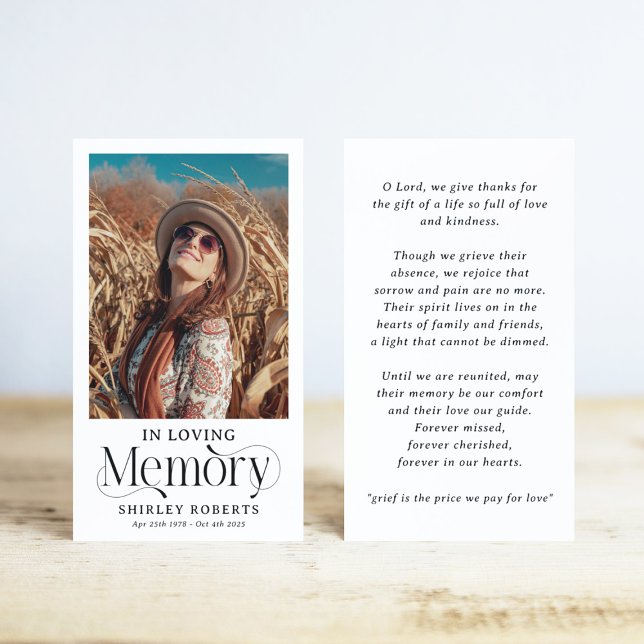 Decorative Typography Photo Sympathy Prayer Card (Creator Uploaded)