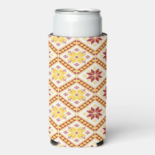 Decorative Ukrainian cross stitch Seltzer Can Cooler