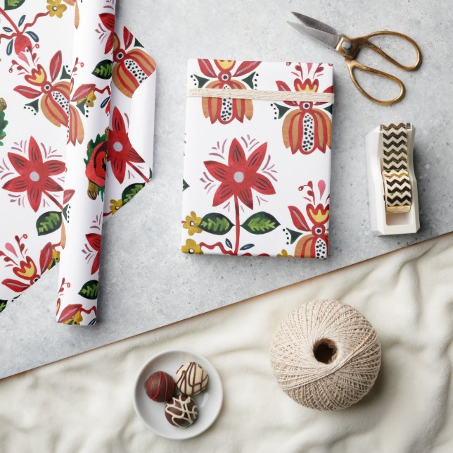 Decorative Ukrainian Flowers Wrapping Paper (Crafts)