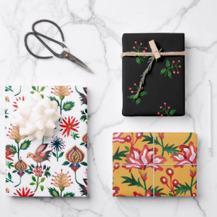 Decorative Ukrainian Flowers Wrapping Paper Sheet