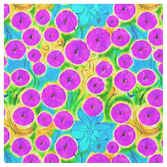 Decorative vibrant flower garden Purple Cute  Fabric (Close Up)