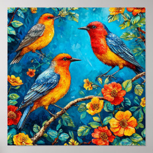 Decorative Vintage Bird Wall Art   Colourful Natur