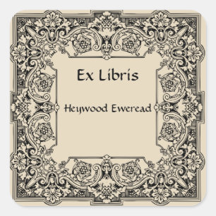 Decorative Vintage Floral Flourish Frame Bookplate Square Sticker