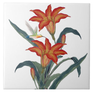 Decorative Vintage Orange Daylily Flower  Tile