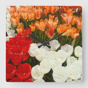 Decorative Wall Clocks Orange Red White Tulips