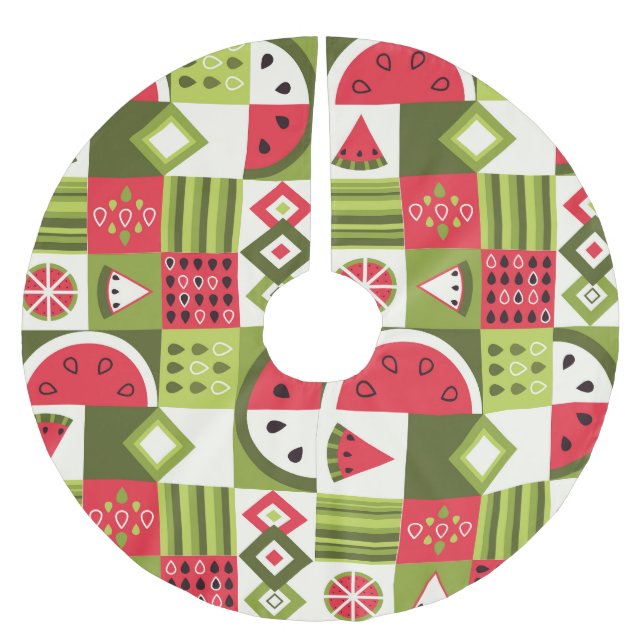 Decorative Watermelon Elements Art Print Brushed Polyester Tree Skirt (Front)