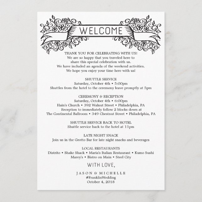 Decorative Wedding Itinerary - Wedding Welcome Program (Front)